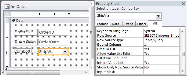 Thuộc tính Bound Column trong Combo Box - Access